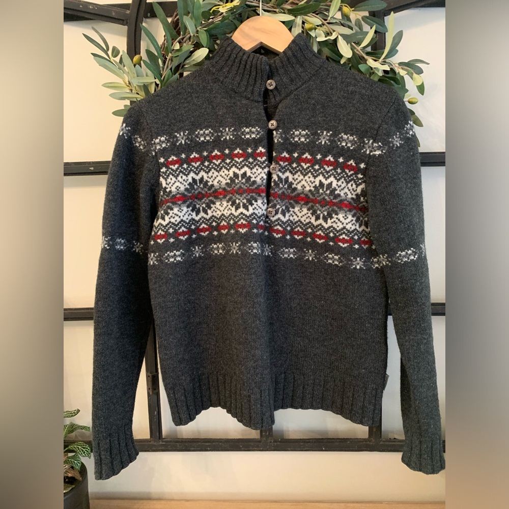 Woolrich Gray Fair Isle Mock Neck Sweater